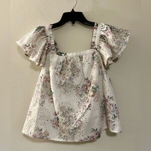 Solitaire Floral Eyelet Blouse with Flutter Sleeves size S